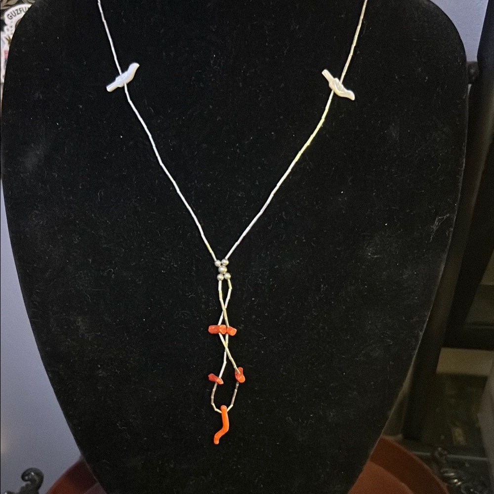 Native Liquid Silver Coral and White Necklace